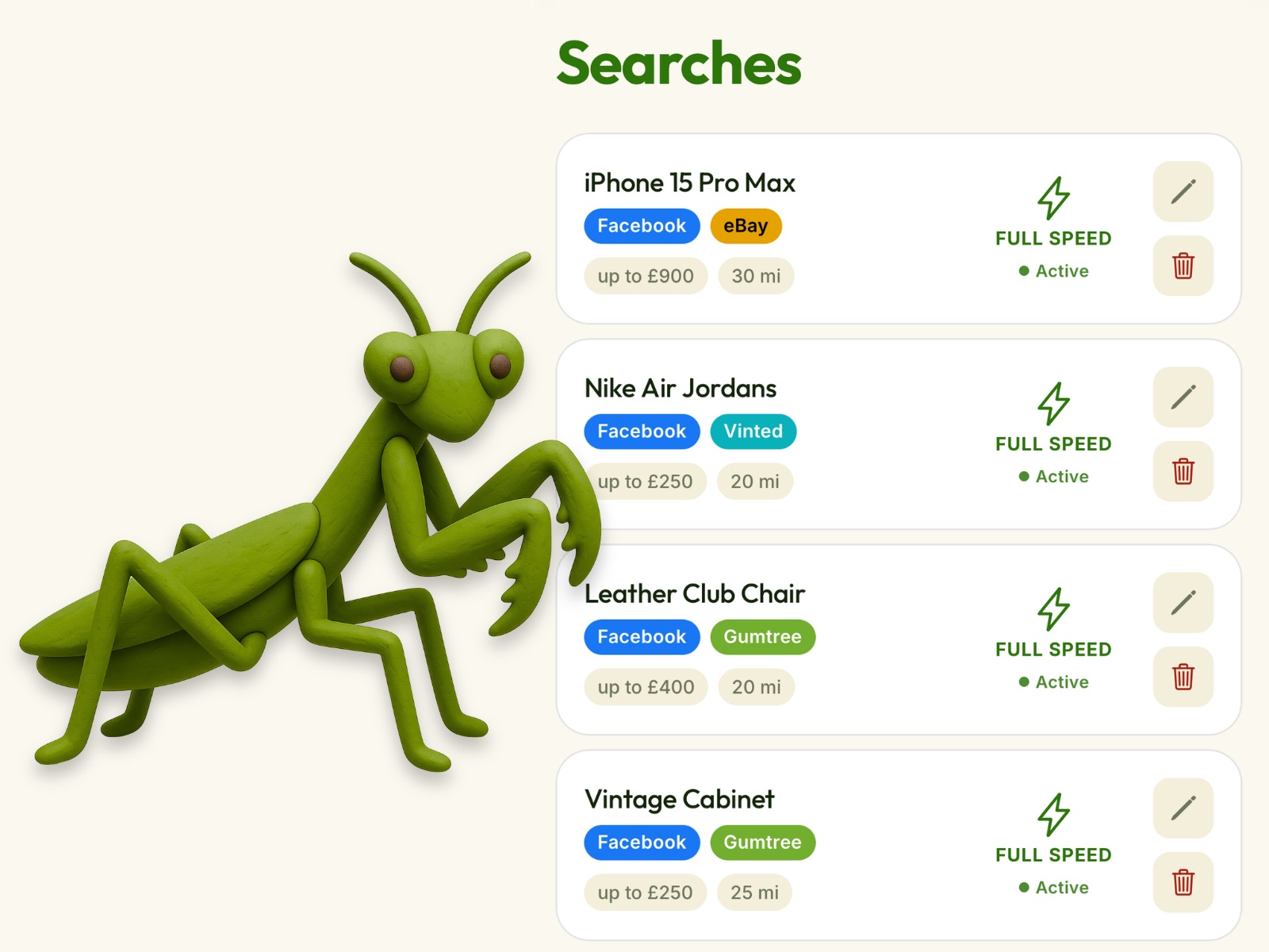 List Mantis watching several saved searches, all running at full speed